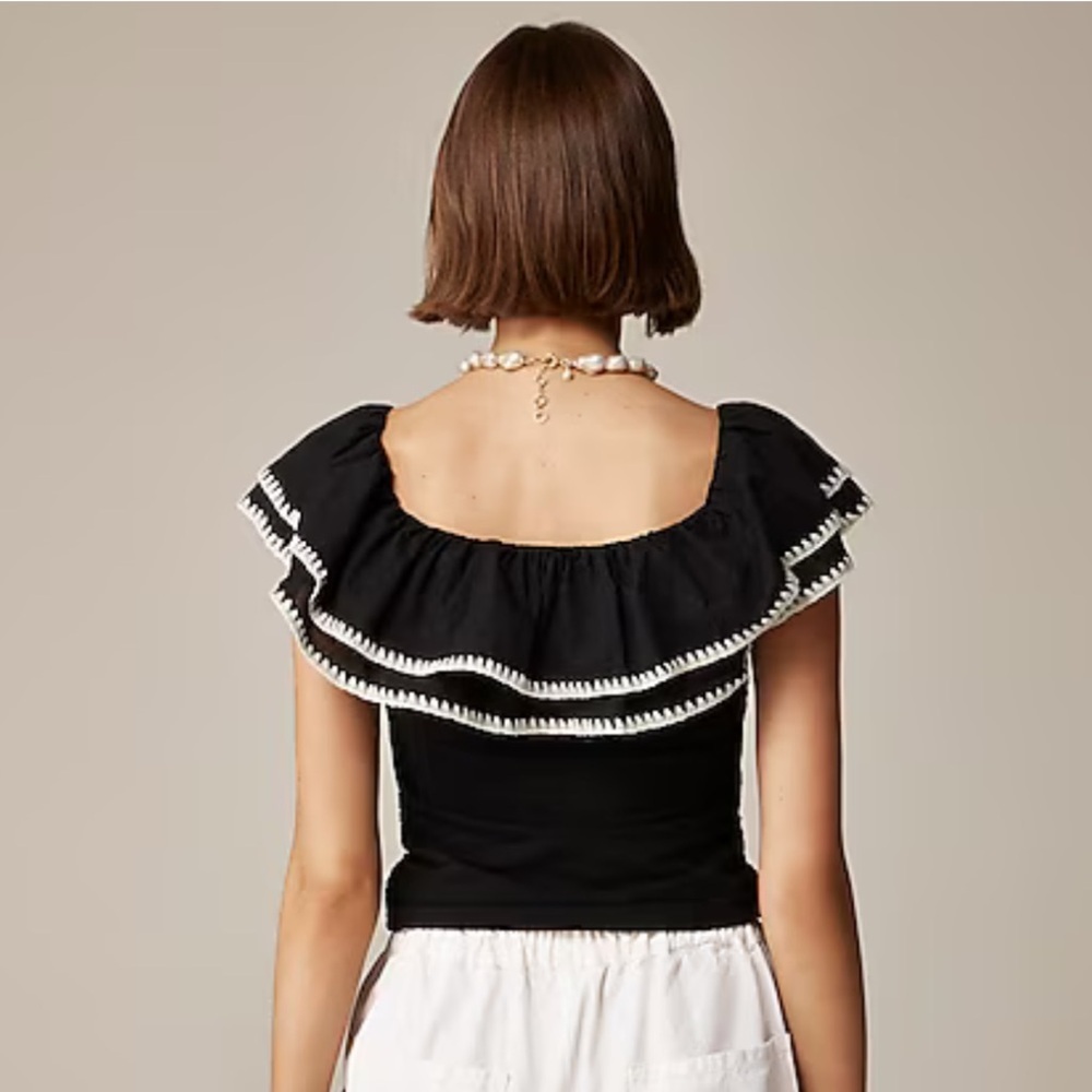 NWT J.Crew Off-the-shoulder ruffle top in stretch cotton blend - Picture 3 of 13